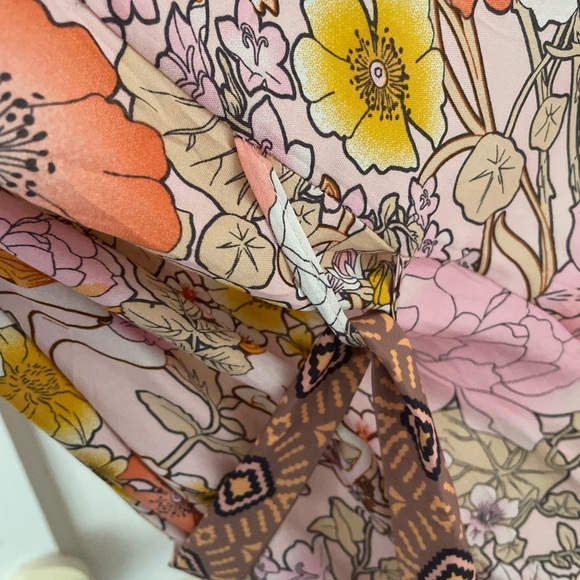 Floral Boho Kimono Robe with Geometric Trim - Picture 9 of 9